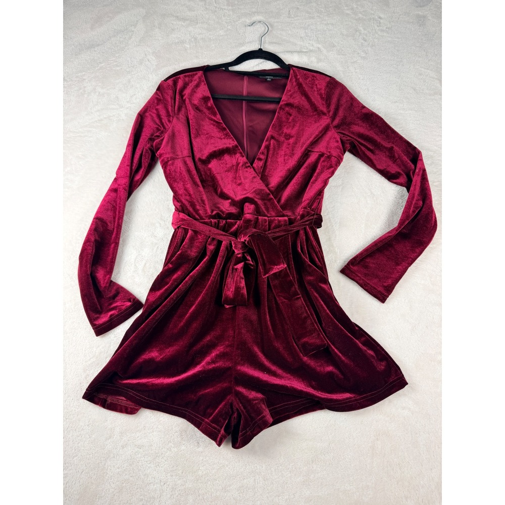 Lulus Burgundy Velvet Wrap Romper Womens L Tie Waist Whimsigoth Wine Red